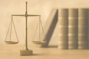 Transcrição jurídica – balança da justiça.